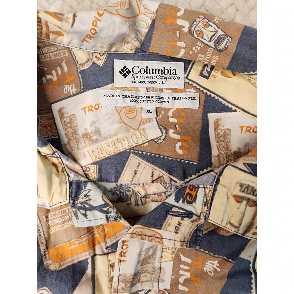 Columbia Mens XL Button Up Shirt Short Sleeve Tiki Vacation Novelty Print‎